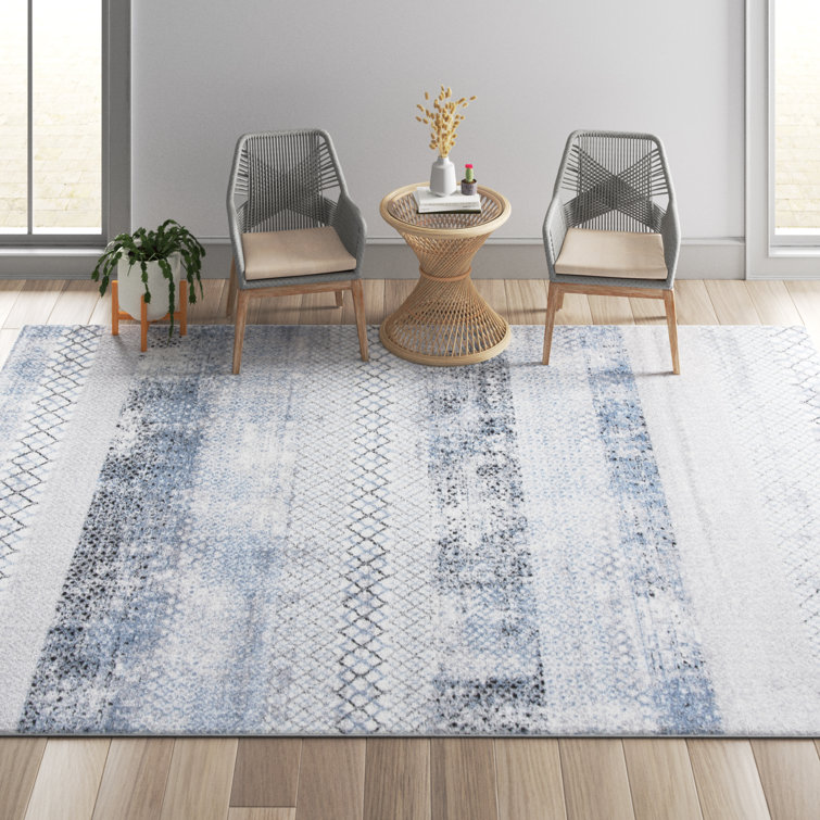 Mistana Adames Power Loom Gray Light Blue Rug Reviews Wayfair